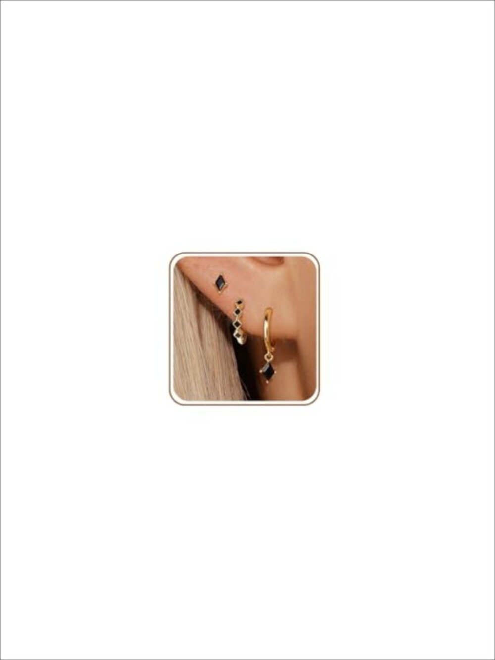 3 Pairs Hoop Earrings Set 14K Gold Plated Cubic Zirconia Dangle Studs